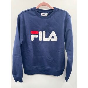 Fila Classic Sweatshirt Womens Small Navy Graphic Fleece Lined Long Sleeve NWT